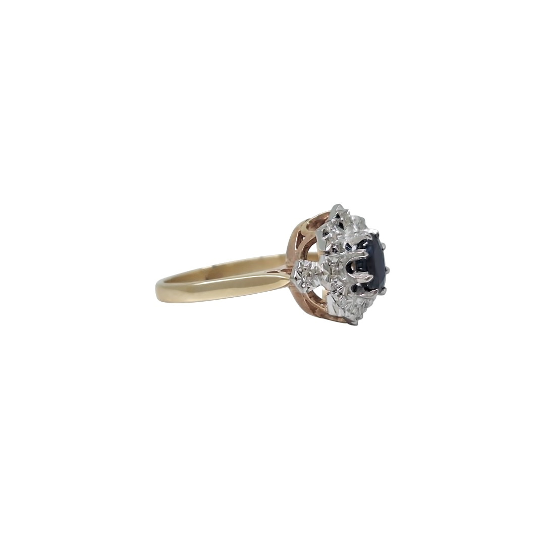 9ct Yellow Gold Sapphire & Diamond Cluster Ring