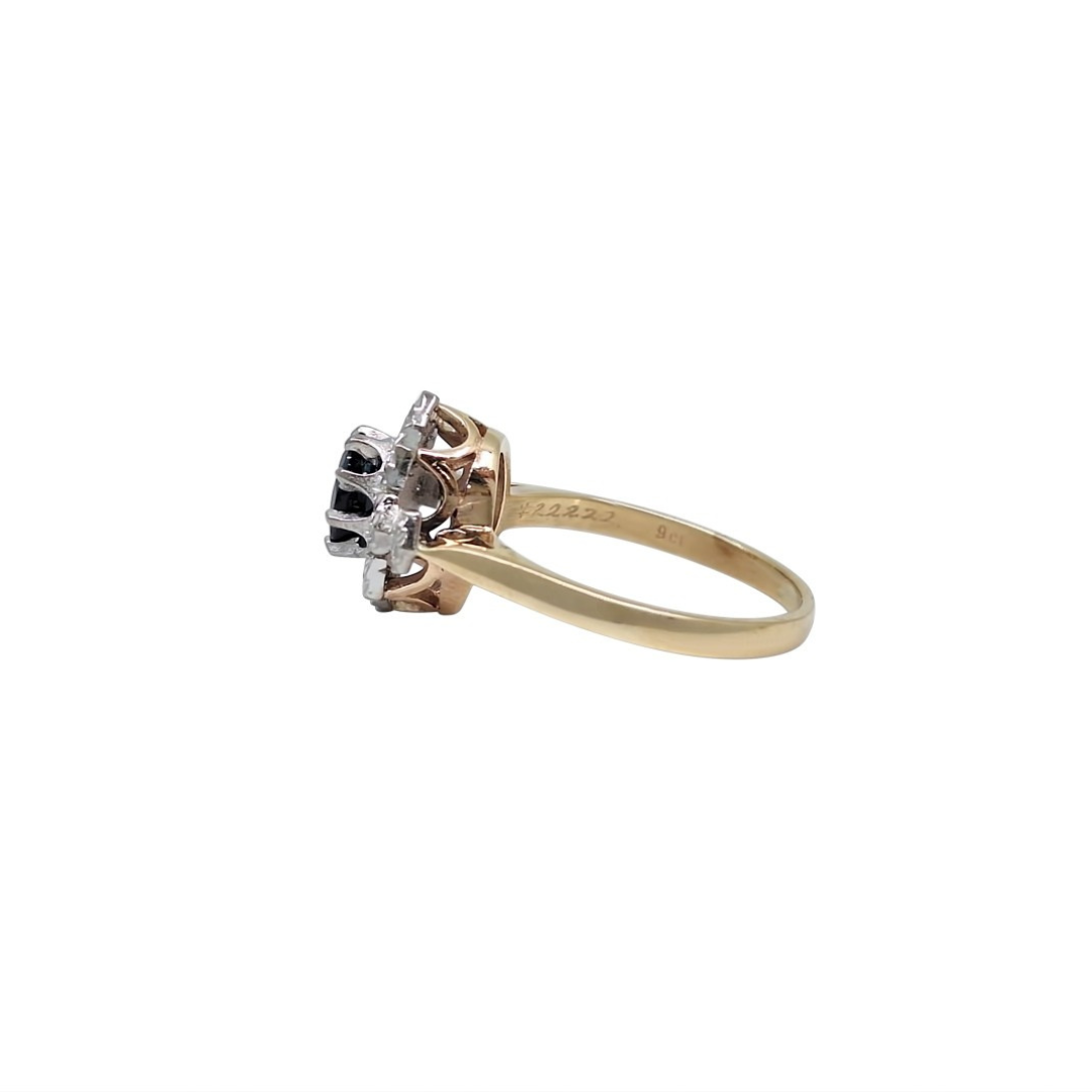 9ct Yellow Gold Sapphire & Diamond Cluster Ring