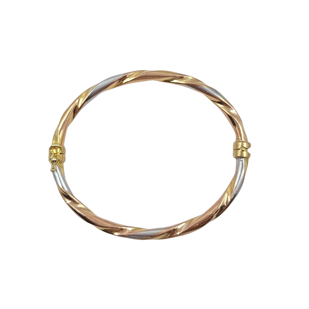 9ct Tri Colour Gold Twist Bangle