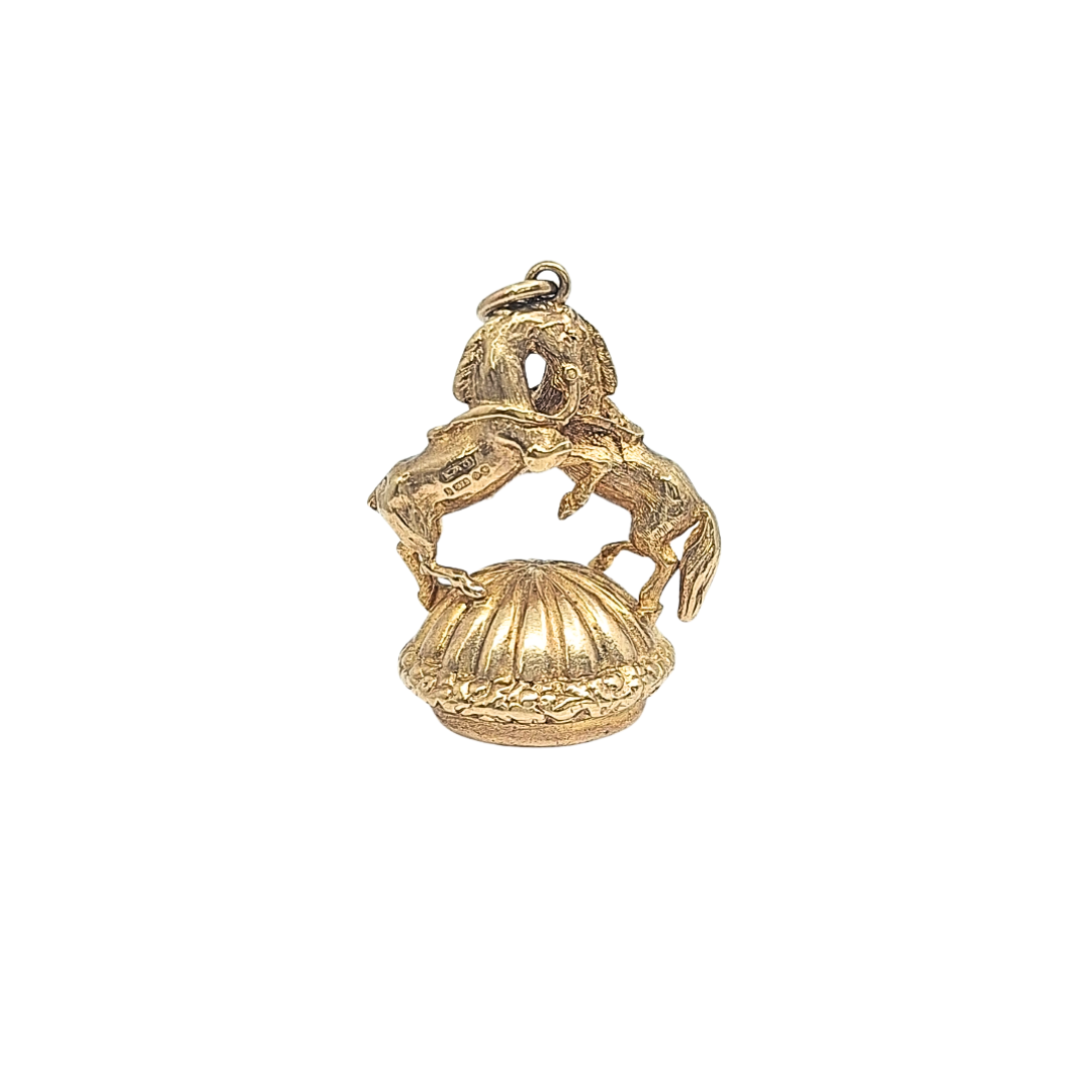 9ct Yellow Gold Horse Bloodstone Fob Pendant