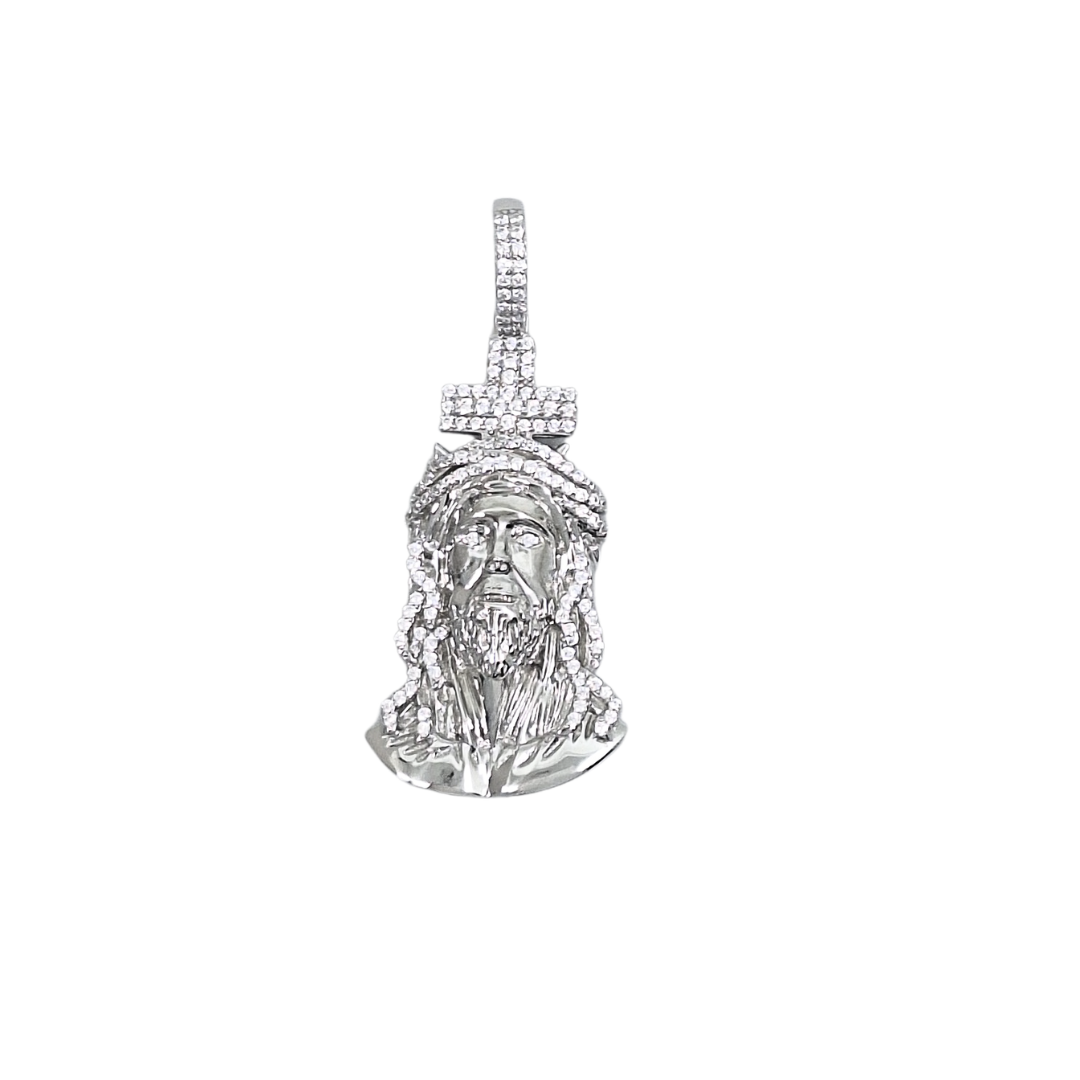 Silver Cubic Zirconia Jesus Head Pendant