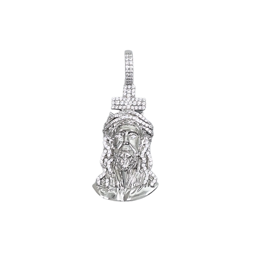 Silver Cubic Zirconia Jesus Head Pendant