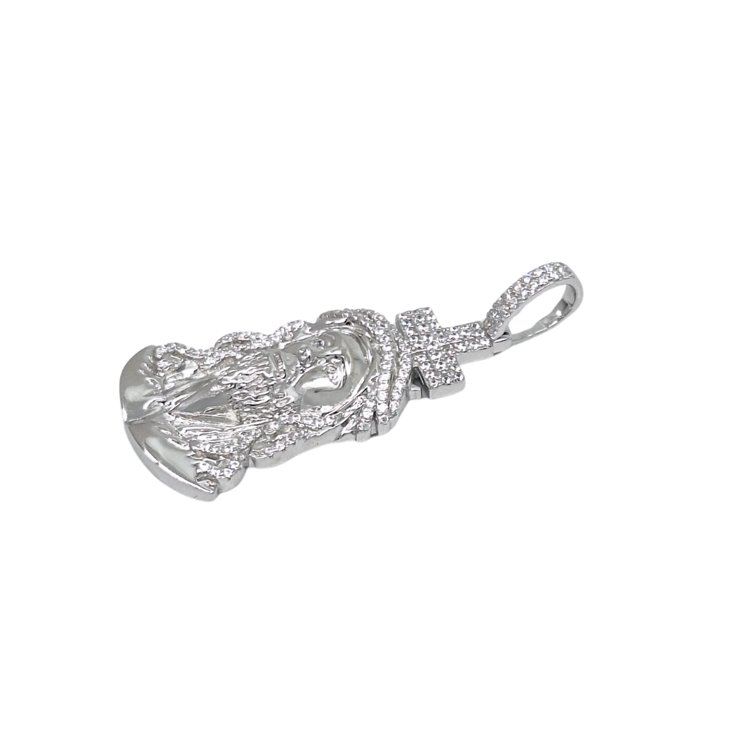 Silver Cubic Zirconia Jesus Head Pendant