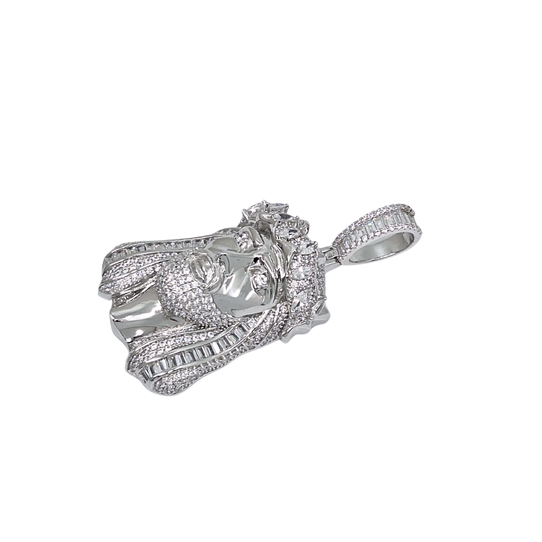 Silver Cubic Zirconia Jesus Head Pendant