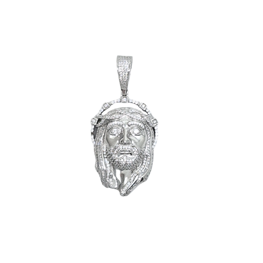 Silver Cubic Zirconia Jesus Head Pendant