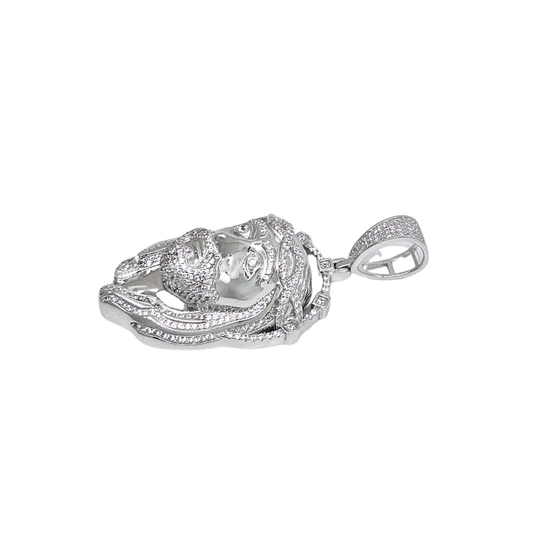 Silver Cubic Zirconia Jesus Head Pendant