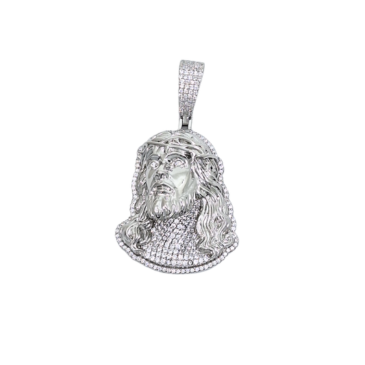 Silver Cubic Zirconia Jesus Head Pendant