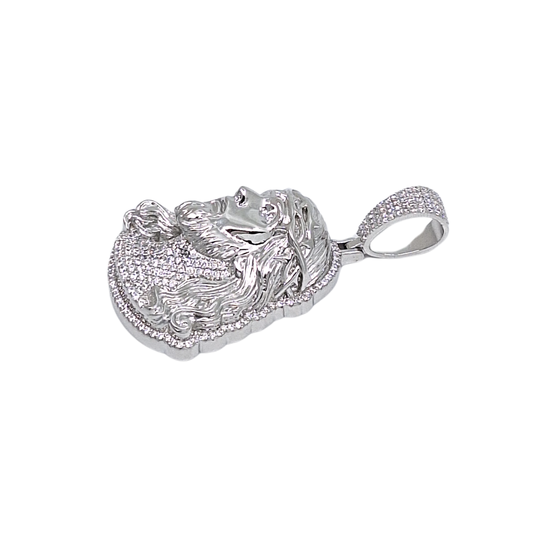Silver Cubic Zirconia Jesus Head Pendant