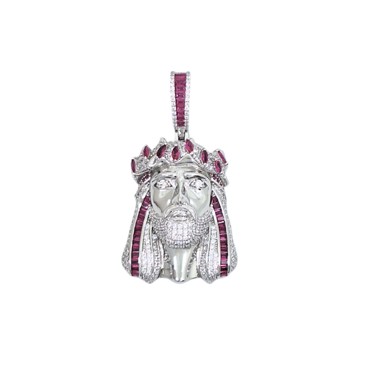 Silver Cubic Zirconia Jesus Head Pendant