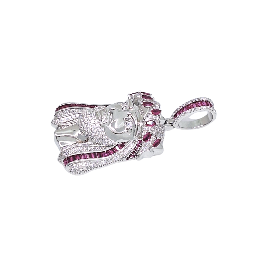 Silver Cubic Zirconia Jesus Head Pendant