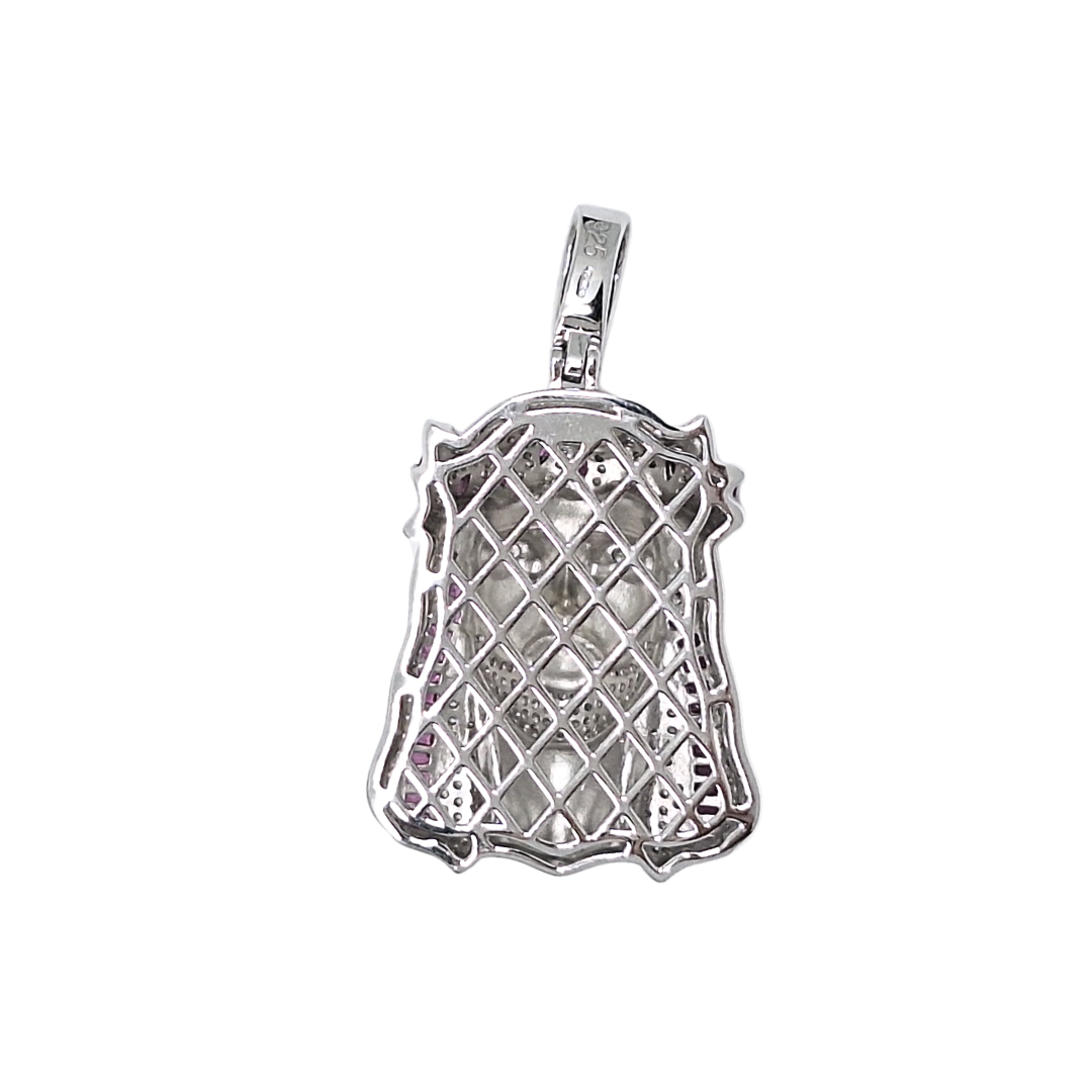 Silver Cubic Zirconia Jesus Head Pendant