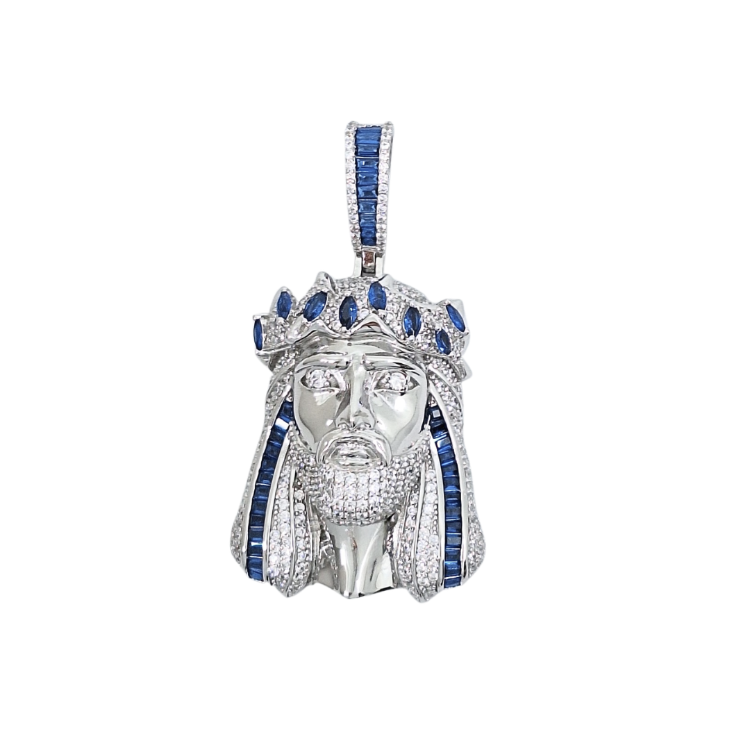 Silver Cubic Zirconia Jesus Head Pendant