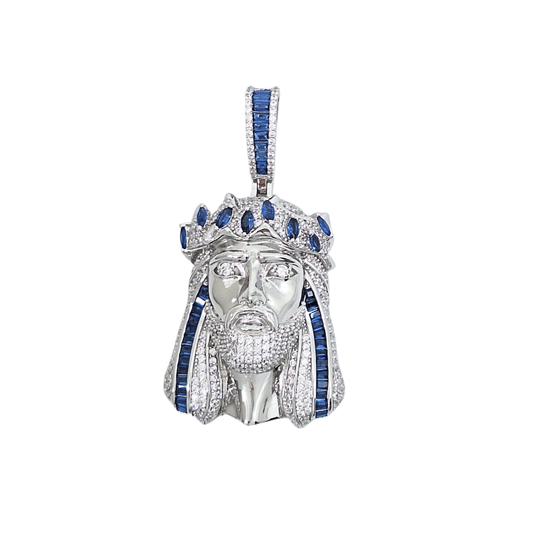 Silver Cubic Zirconia Jesus Head Pendant