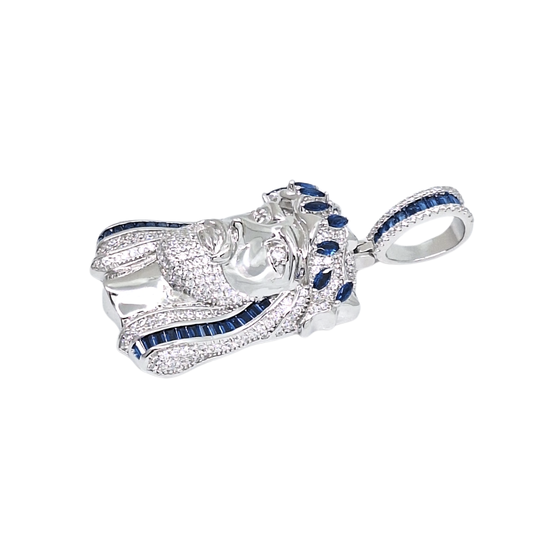 Silver Cubic Zirconia Jesus Head Pendant