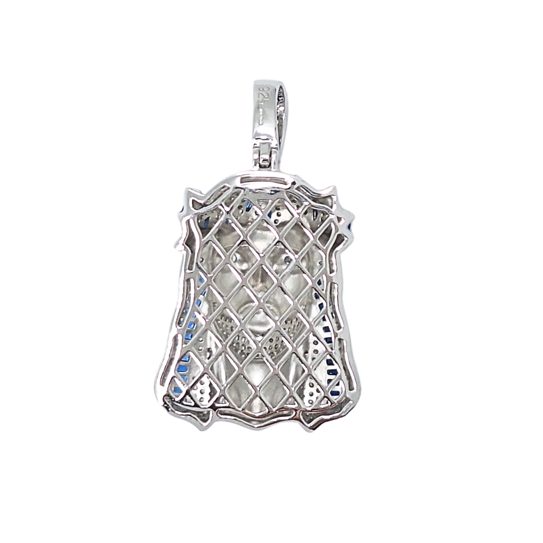 Silver Cubic Zirconia Jesus Head Pendant