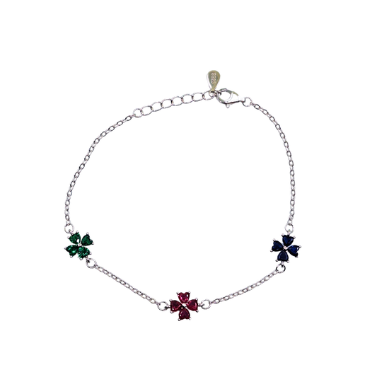 Silver Cubic Zirconia Rainbow Flower Bracelet 7.5"