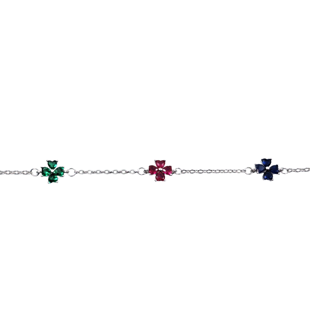 Silver Cubic Zirconia Rainbow Flower Bracelet 7.5"