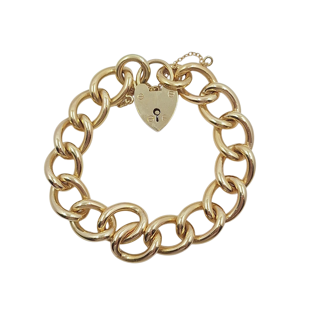9ct Yellow Gold Heart Locket Charm Bracelet 8"