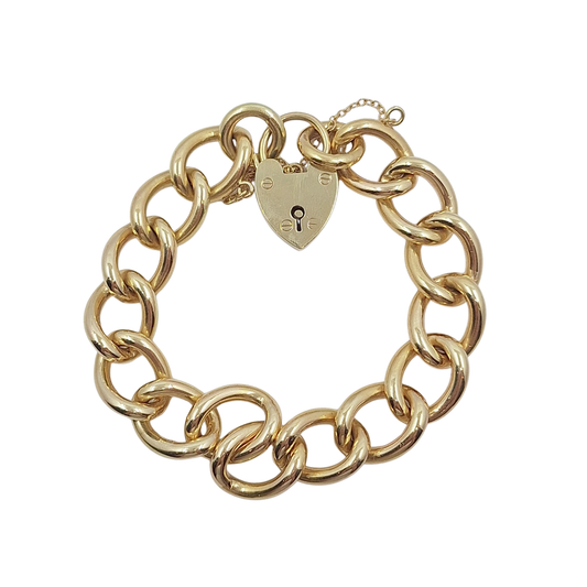 9ct Yellow Gold Heart Locket Charm Bracelet 8"