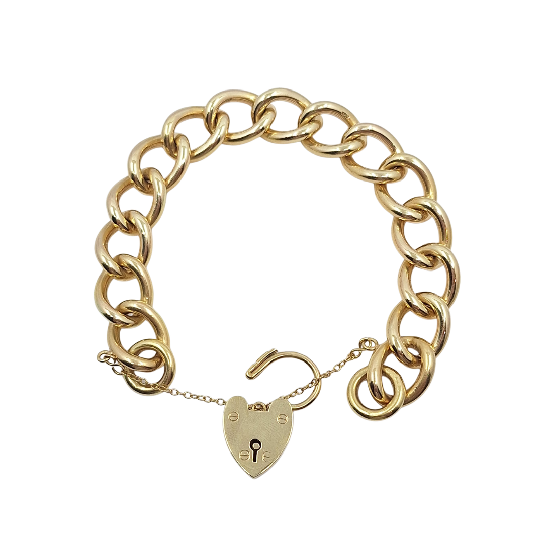9ct Yellow Gold Heart Locket Charm Bracelet 8"