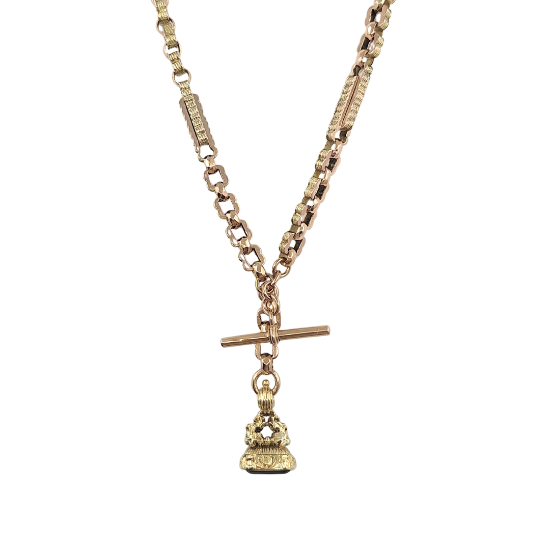 9ct Yellow Gold Stars & Bars Albert Chain with Fob Pendant