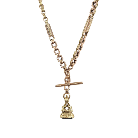 9ct Yellow Gold Stars & Bars Albert Chain with Fob Pendant