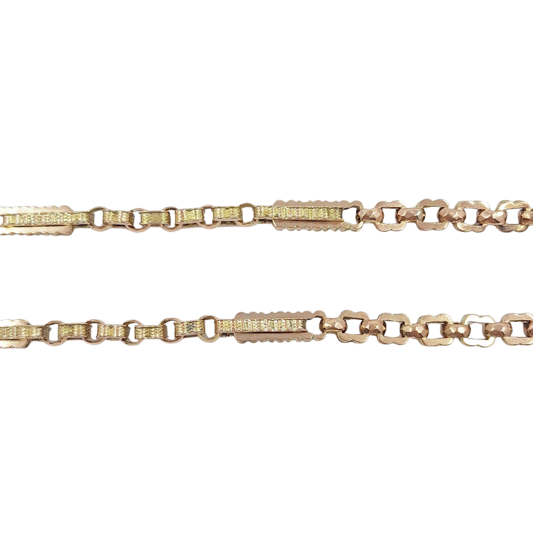 9ct Yellow Gold Stars & Bars Albert Chain with Fob Pendant