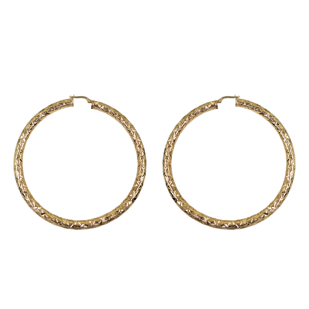 9ct Yellow Gold Patterned Hoop Earrings