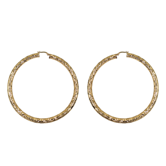 9ct Yellow Gold Patterned Hoop Earrings