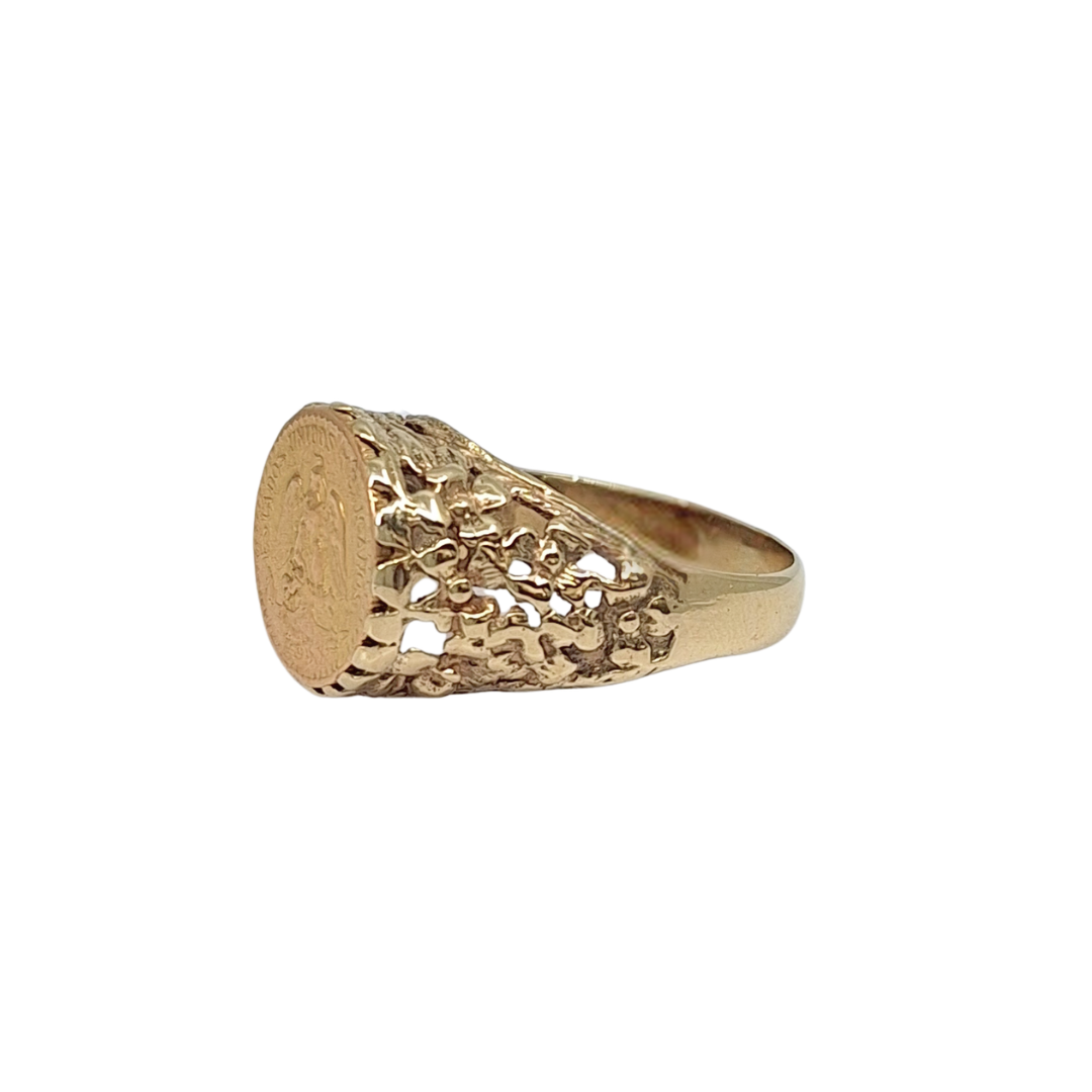 9ct Yellow Gold Mexican Peso Ring 1945