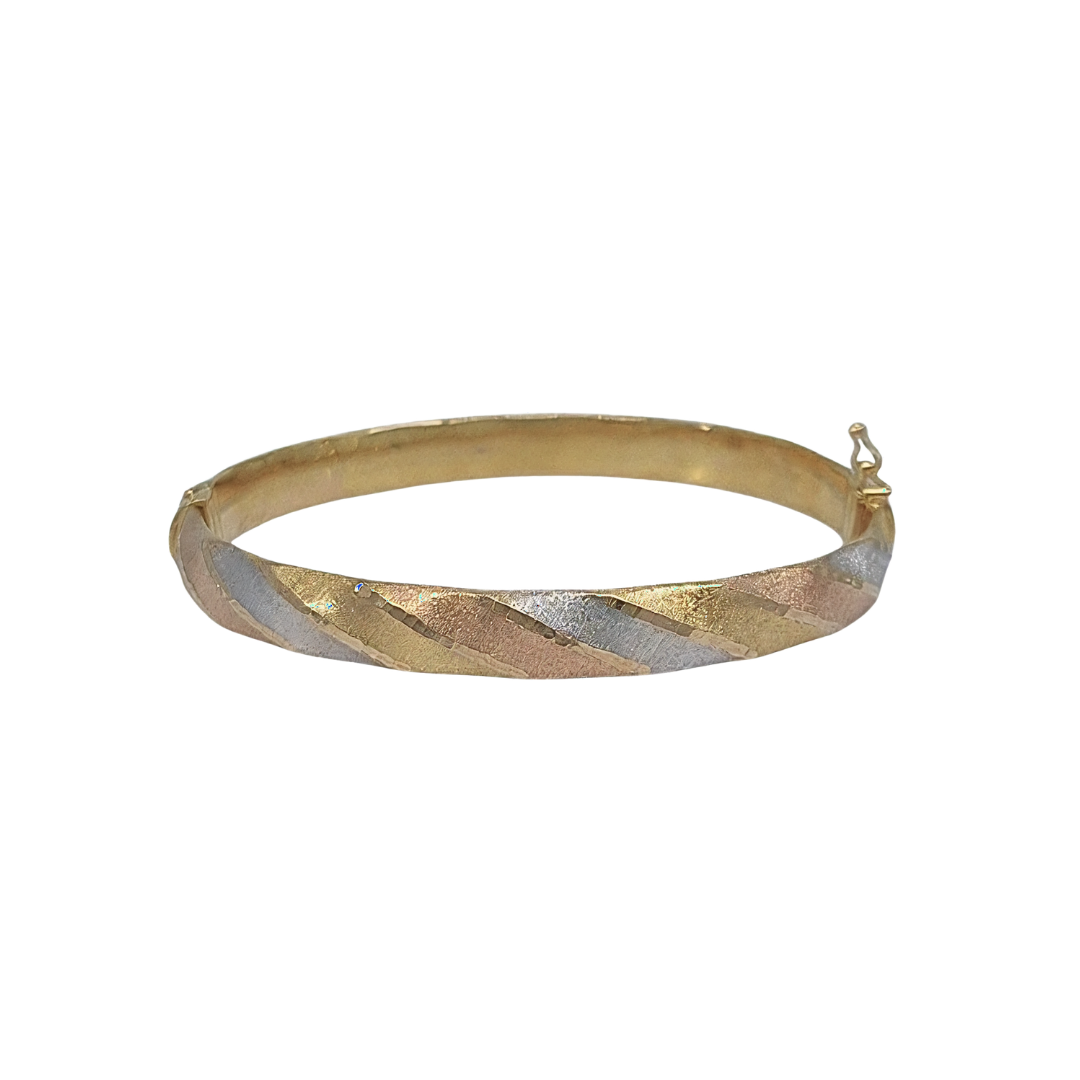 9ct Three Colour Gold Hinged Bangle 7.9g
