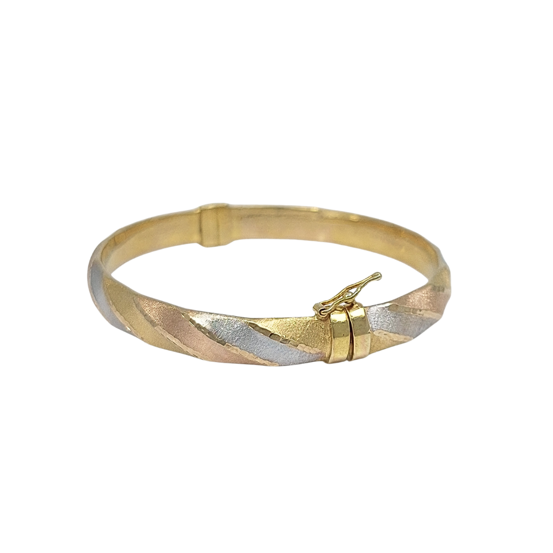 9ct Three Colour Gold Hinged Bangle 7.9g