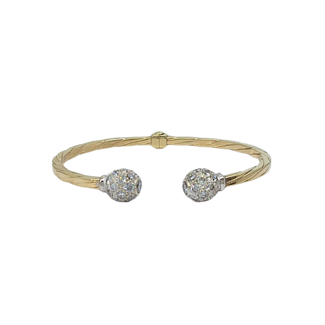 9ct Yellow Gold CZ Hinged Torque Bangle
