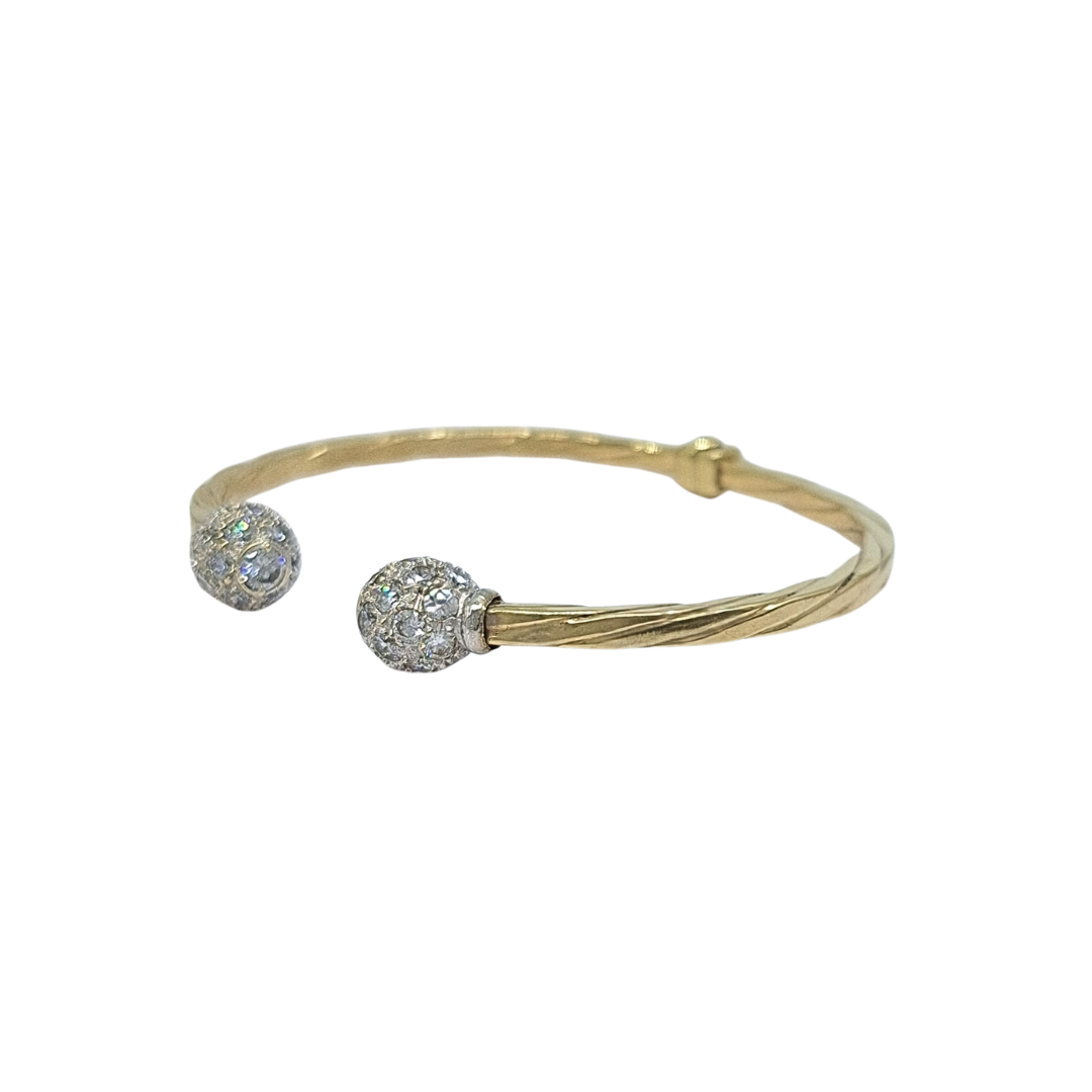 9ct Yellow Gold CZ Hinged Torque Bangle