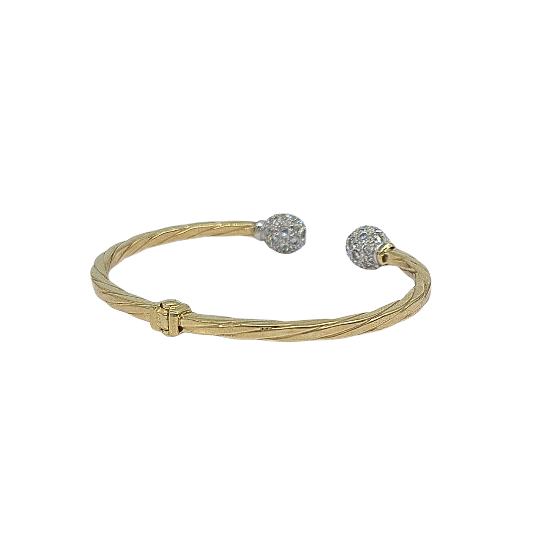 9ct Yellow Gold CZ Hinged Torque Bangle