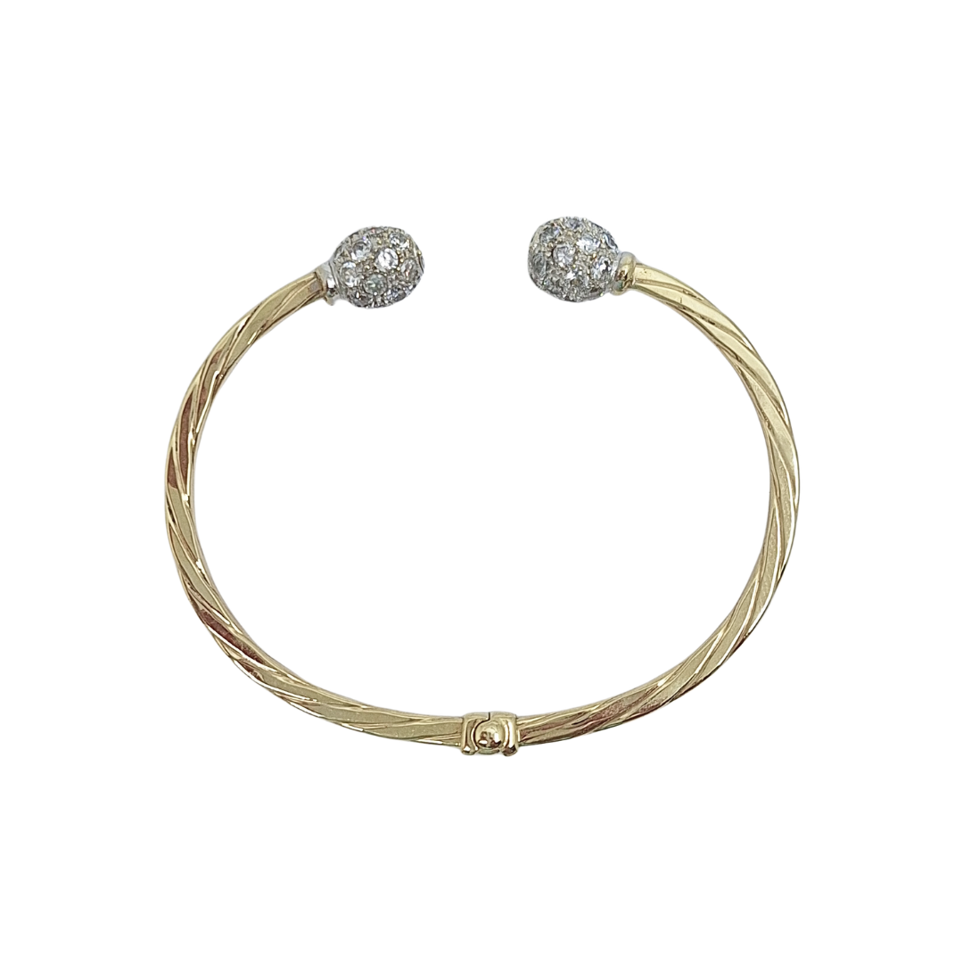 9ct Yellow Gold CZ Hinged Torque Bangle