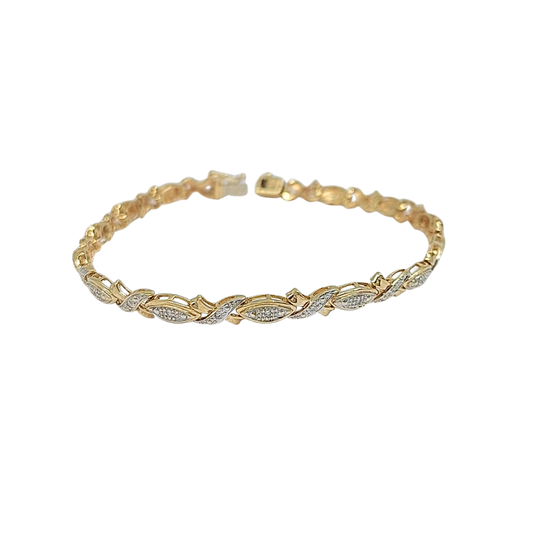 9ct Yellow Gold Diamond Set Bracelet 7.5"