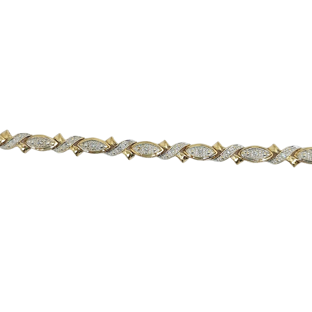 9ct Yellow Gold Diamond Set Bracelet 7.5"