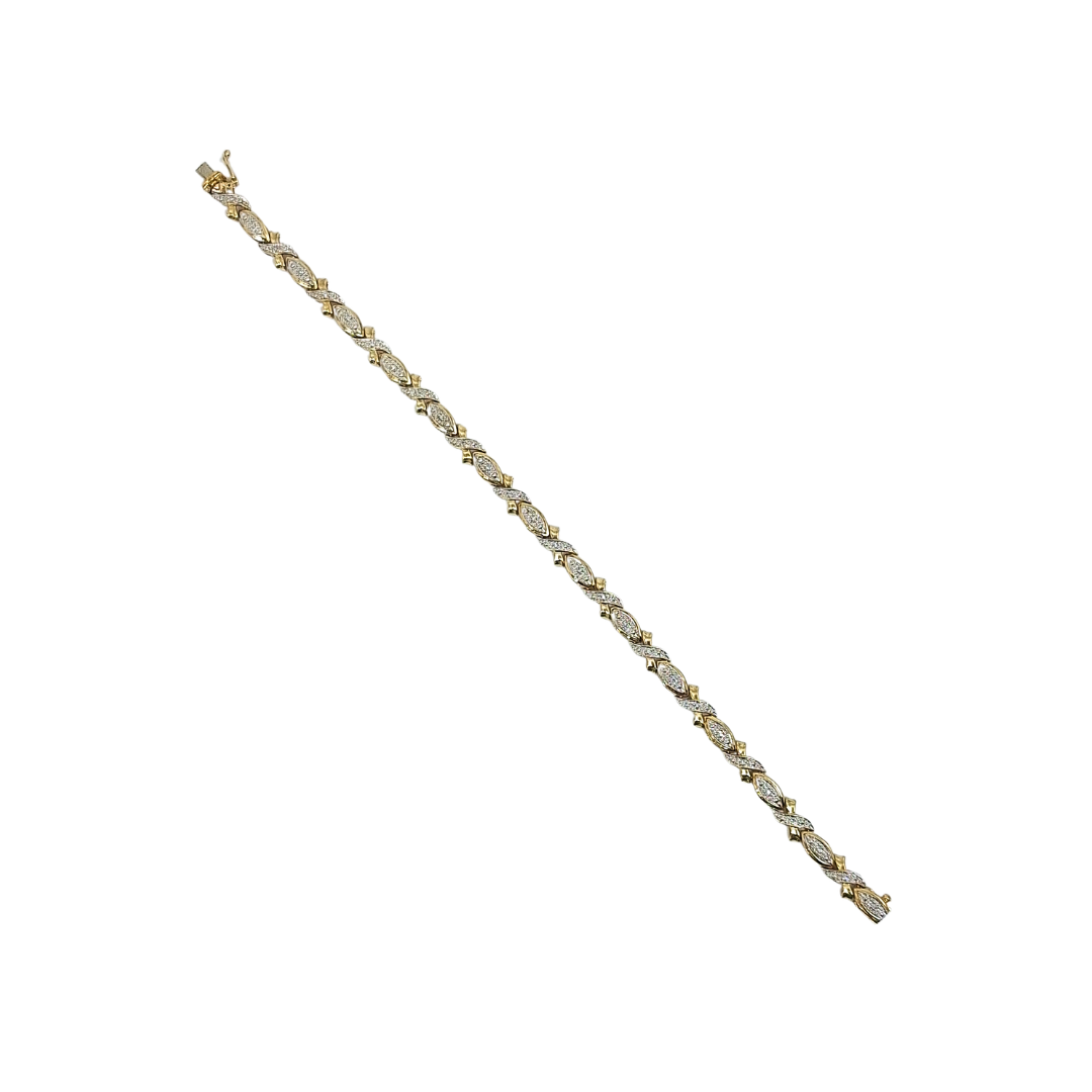 9ct Yellow Gold Diamond Set Bracelet 7.5"