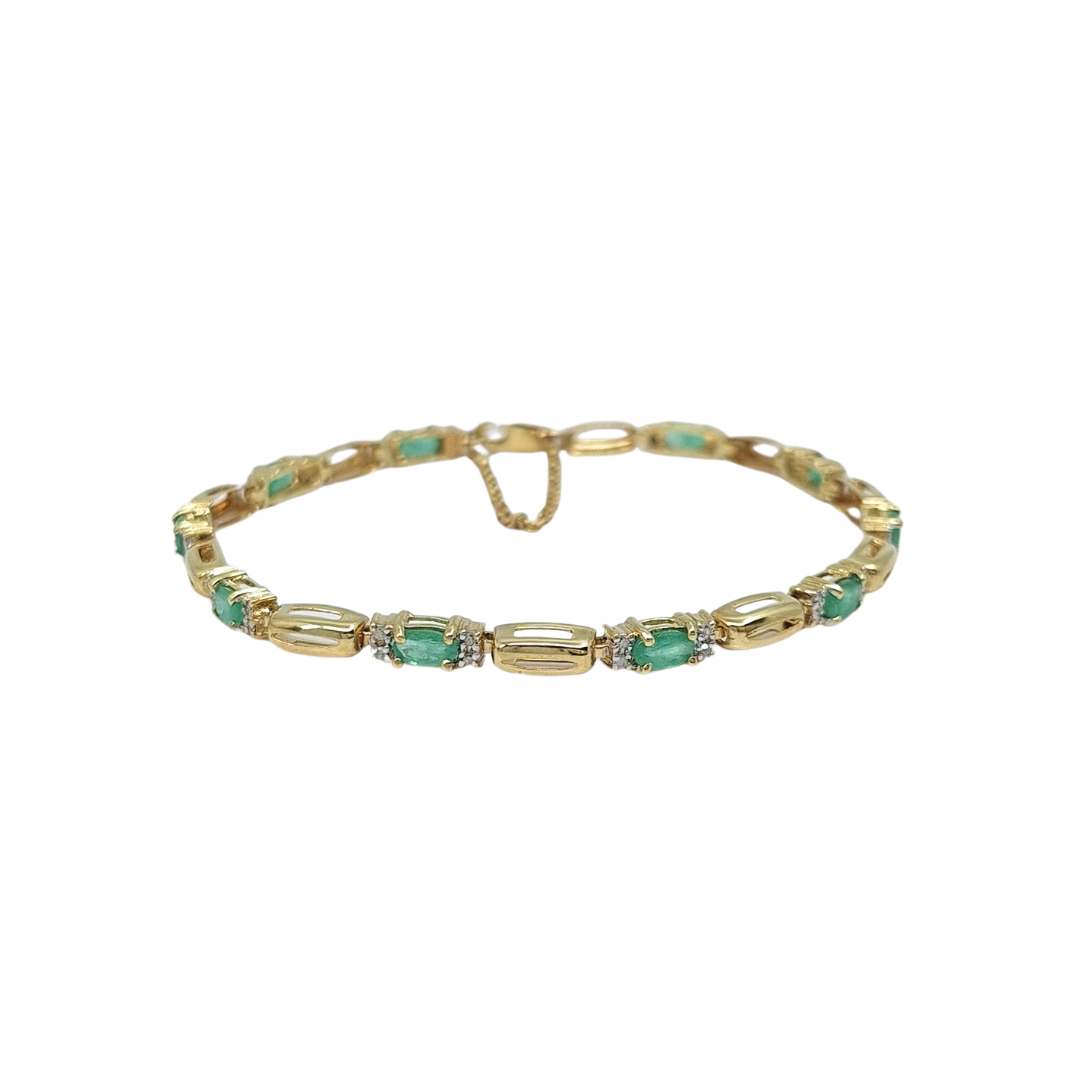 10ct Yellow Gold Emerald & Diamond Bracelet 7.5"