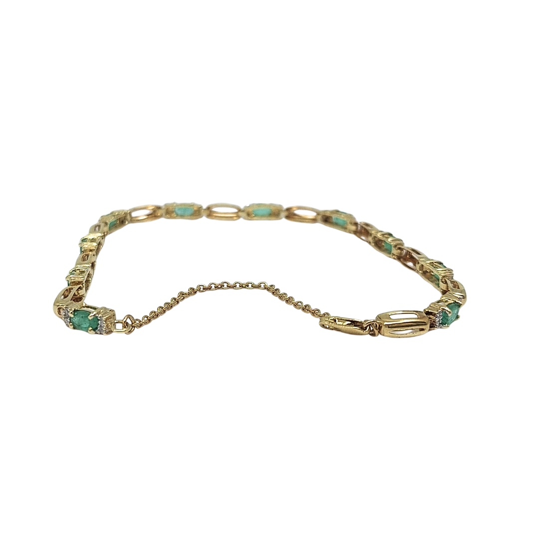 10ct Yellow Gold Emerald & Diamond Bracelet 7.5"