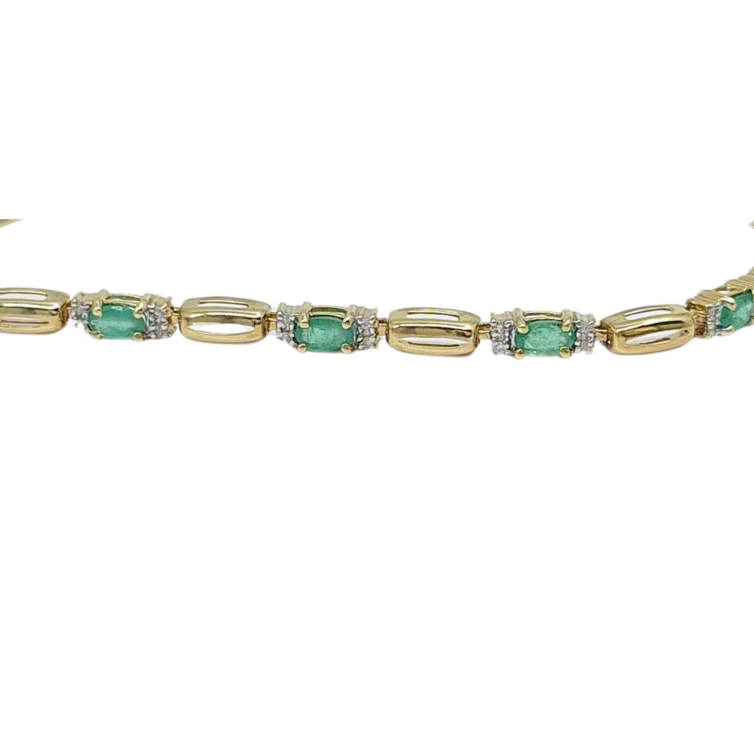 10ct Yellow Gold Emerald & Diamond Bracelet 7.5"