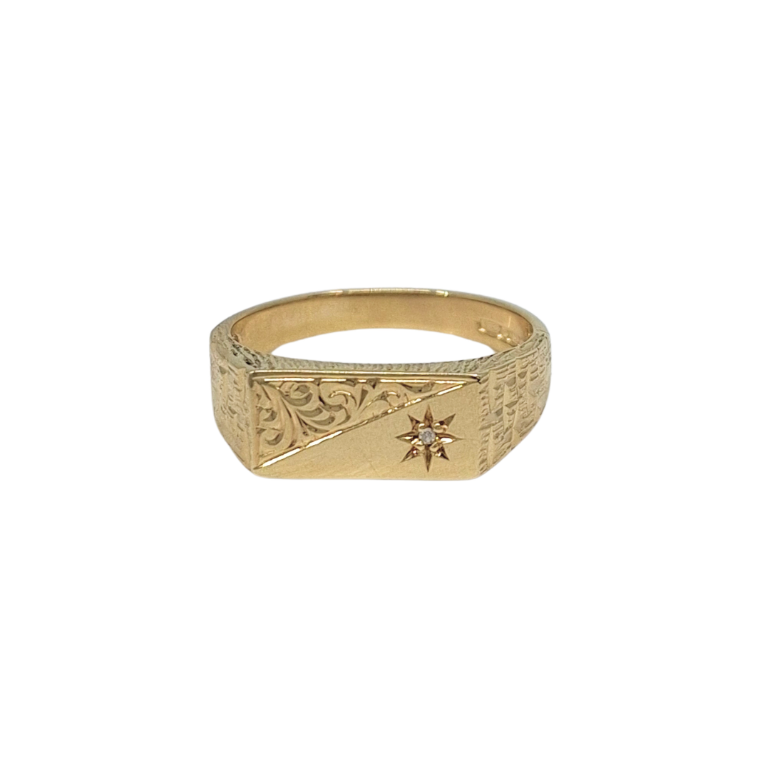 9ct Yellow Gold Diamond Set Signet Ring