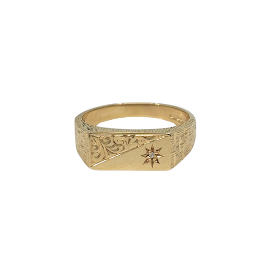 9ct Yellow Gold Diamond Set Signet Ring