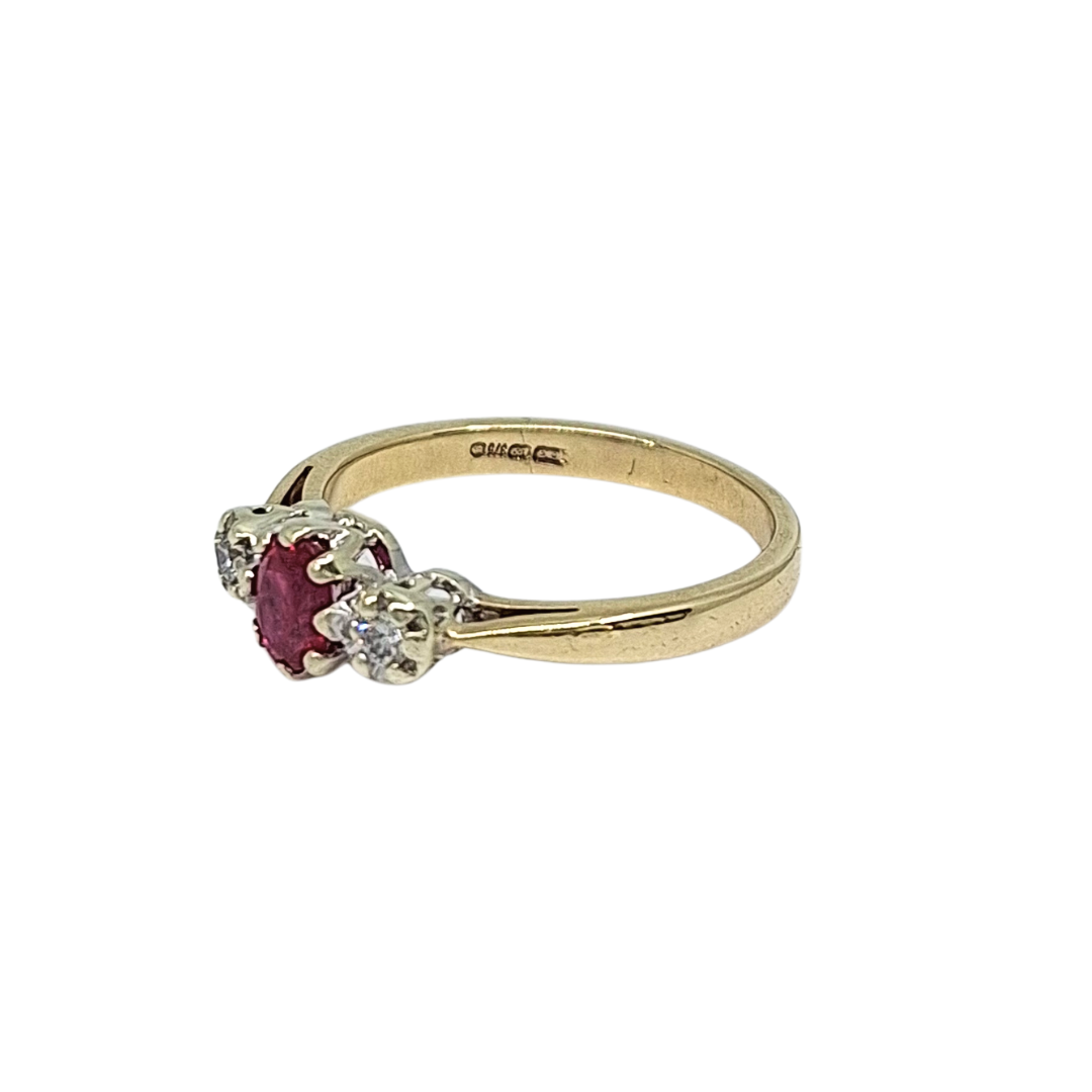 9ct Yellow Gold Ruby & Diamond Three Stone Ring