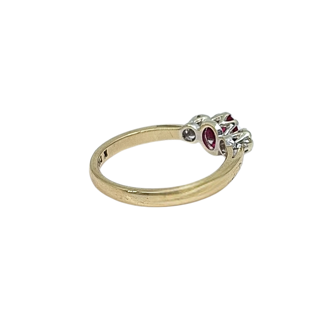 9ct Yellow Gold Ruby & Diamond Three Stone Ring