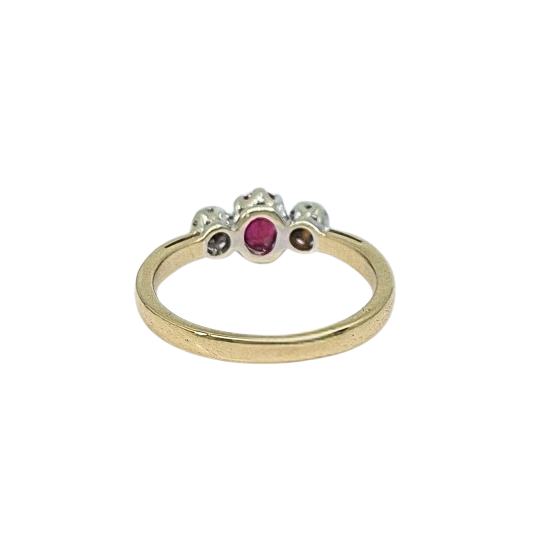 9ct Yellow Gold Ruby & Diamond Three Stone Ring
