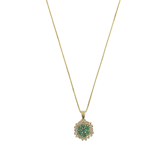 9ct Yellow Gold Emerald & Diamond Cluster Pendant