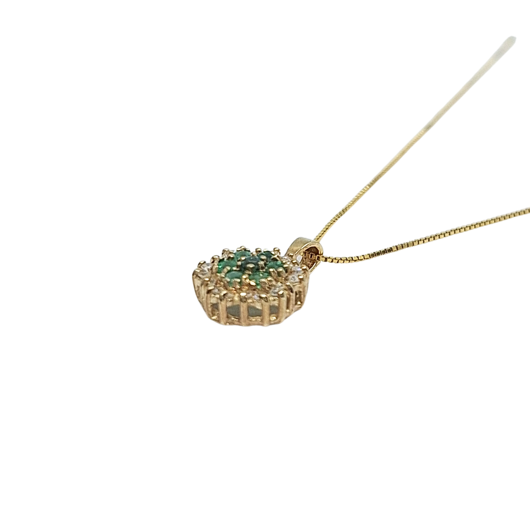 9ct Yellow Gold Emerald & Diamond Cluster Pendant