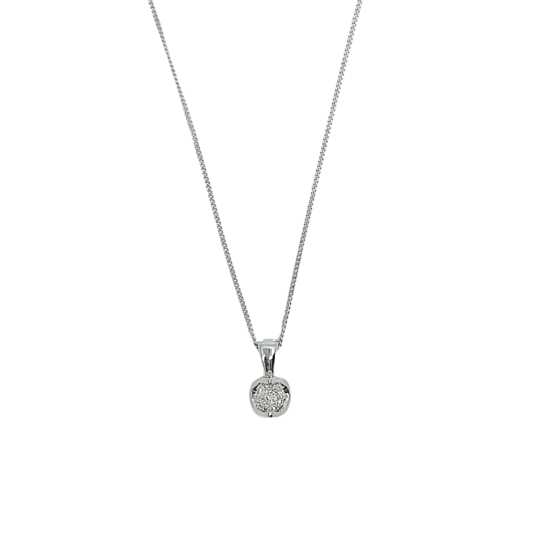 9ct White Gold Illusion Set Diamond Pendant 0.05ct